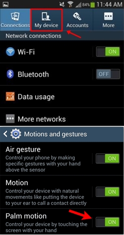 palm motion on the Samsung Galaxy S4 and S5